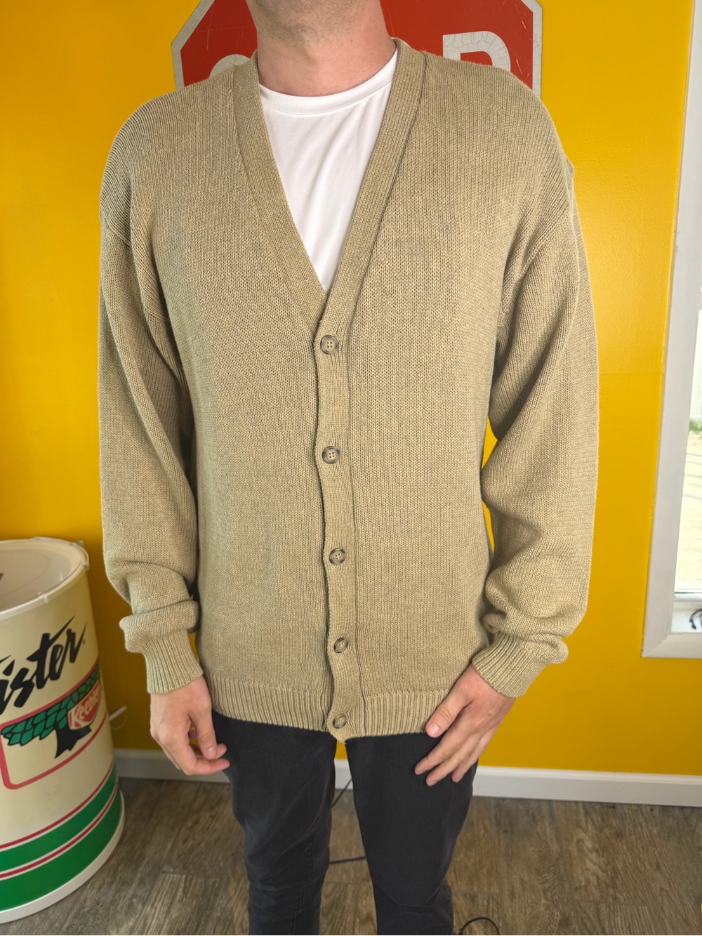 Vintage Knightsbridge mens size XL beige cardigan grandpacore